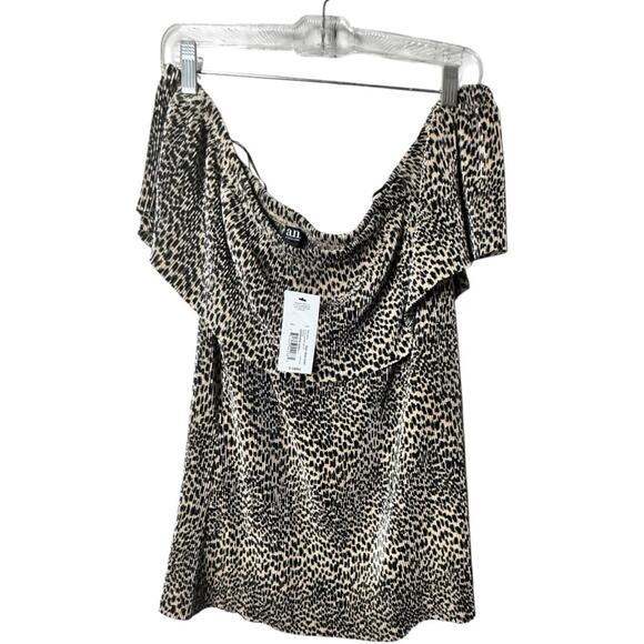 a.n.a Women’s  Leopard Off Shoulder Crinkle Blouse Sz XL NWT - Picture 1 of 9